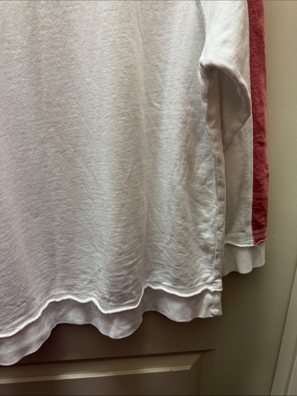 True Craft White Pullover with Dusty Rose Raglan Sleeves - Picture 8 of 8